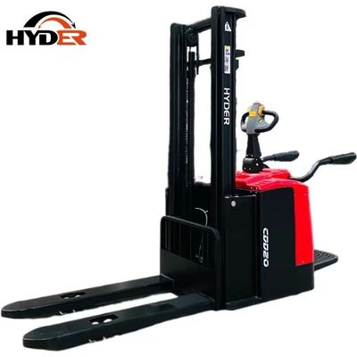 Warehouse Equipment Htb20 Electric Pallet Lifting Standing on Stacker with Mast Design